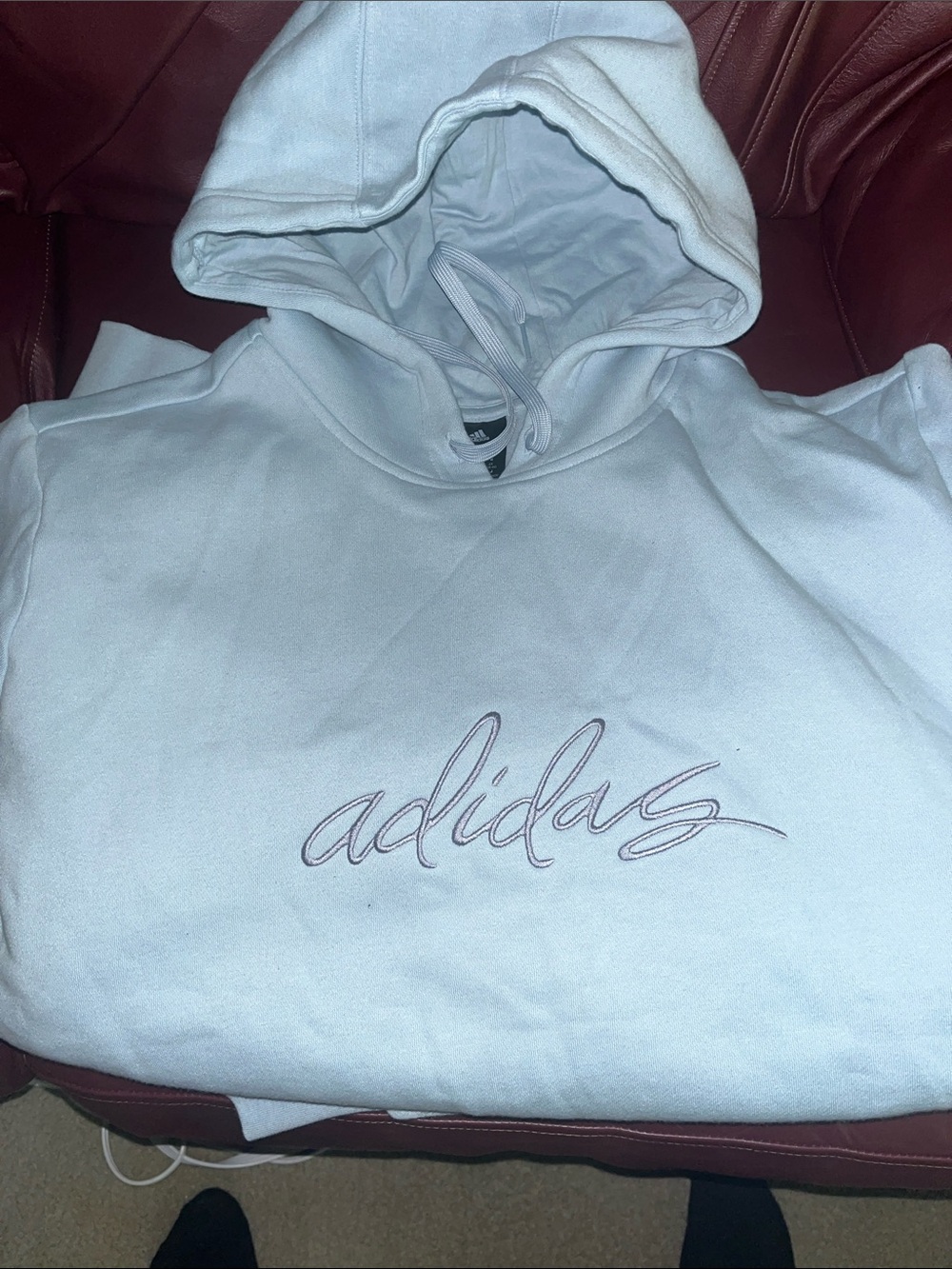 adidas Light Blue Script Logo Hoodie-never worn